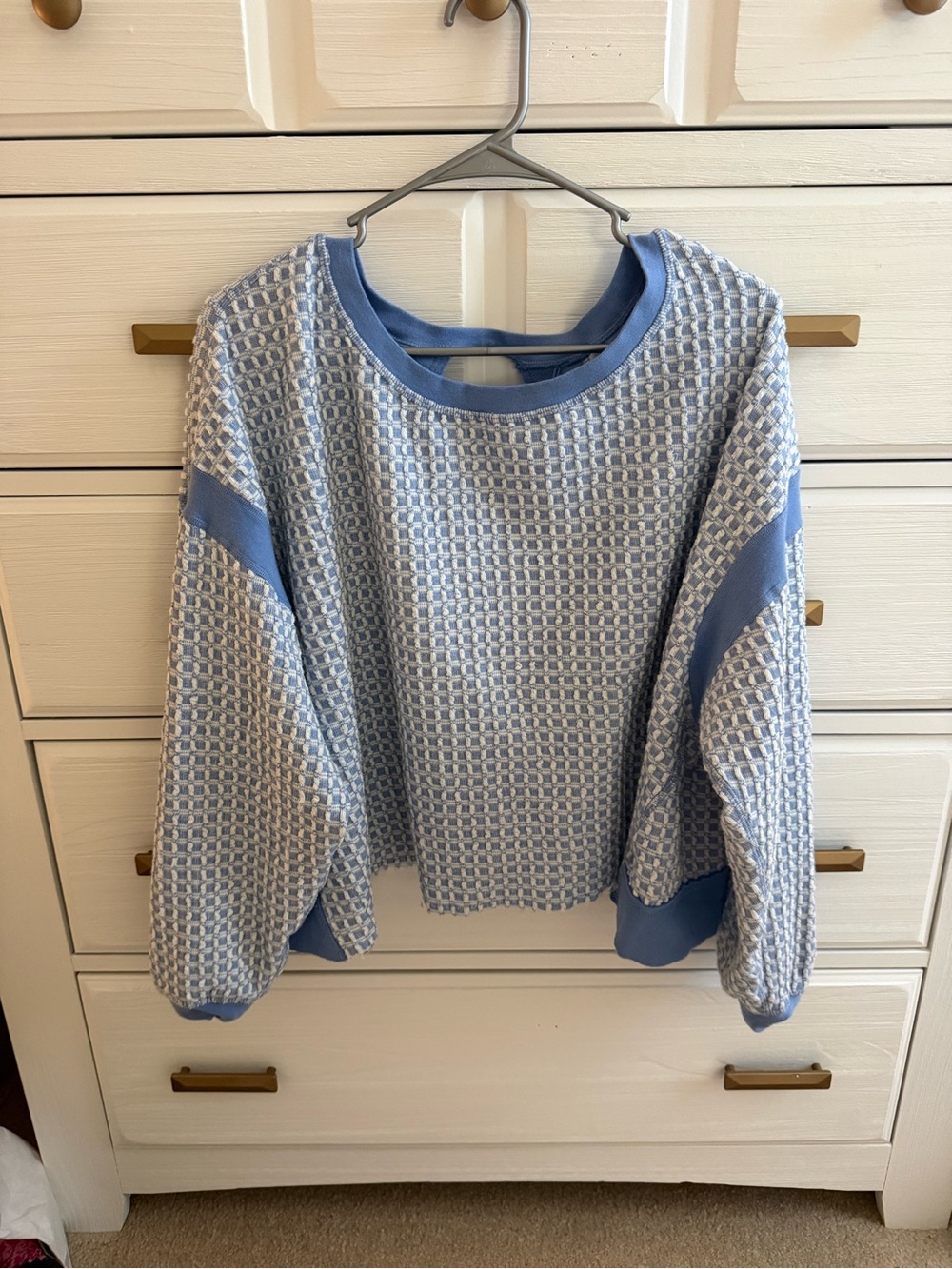 FP Movement Light Blue Waffle Knit Open Back Long Sleeve